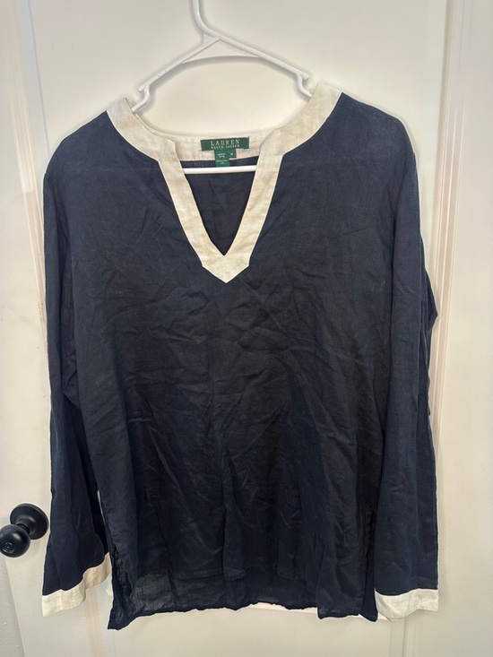 Lauren Ralph Lauren Tops - Lauren Ralph Lauren Black Linen Top with Cream Trim Size medium EUC